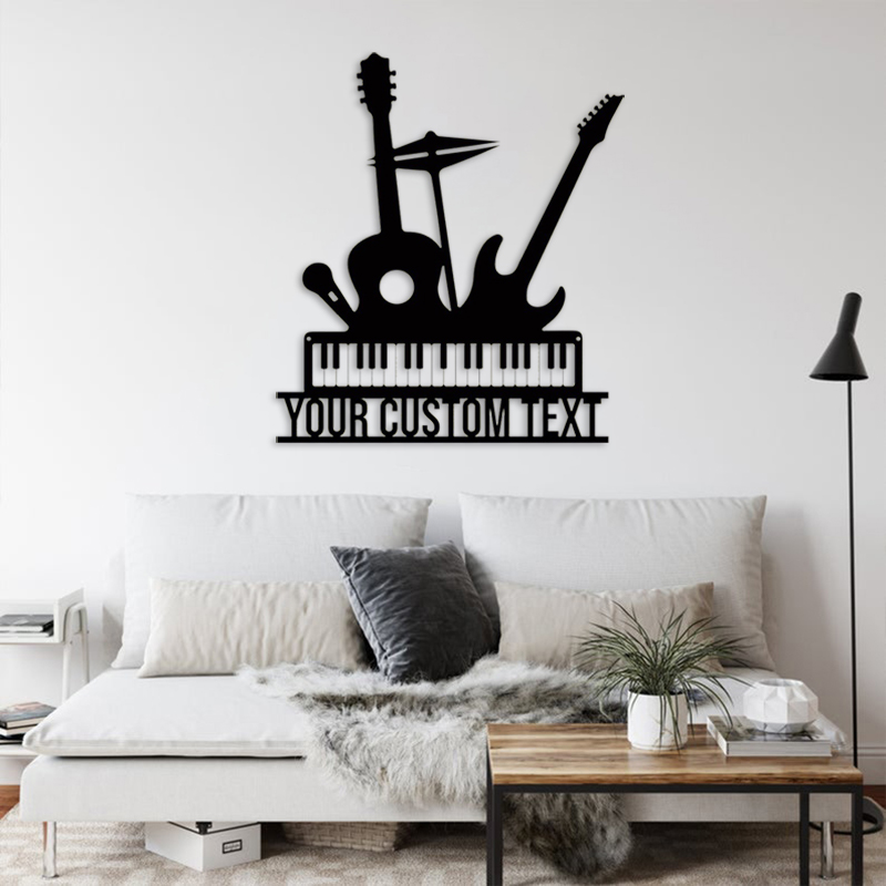 Guitar drum piano art logo with LED